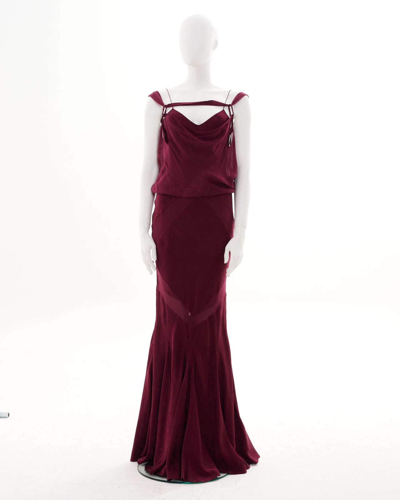 John Galliano S/S 2009 Bordeaux bias-cut damask silk satin evening dress