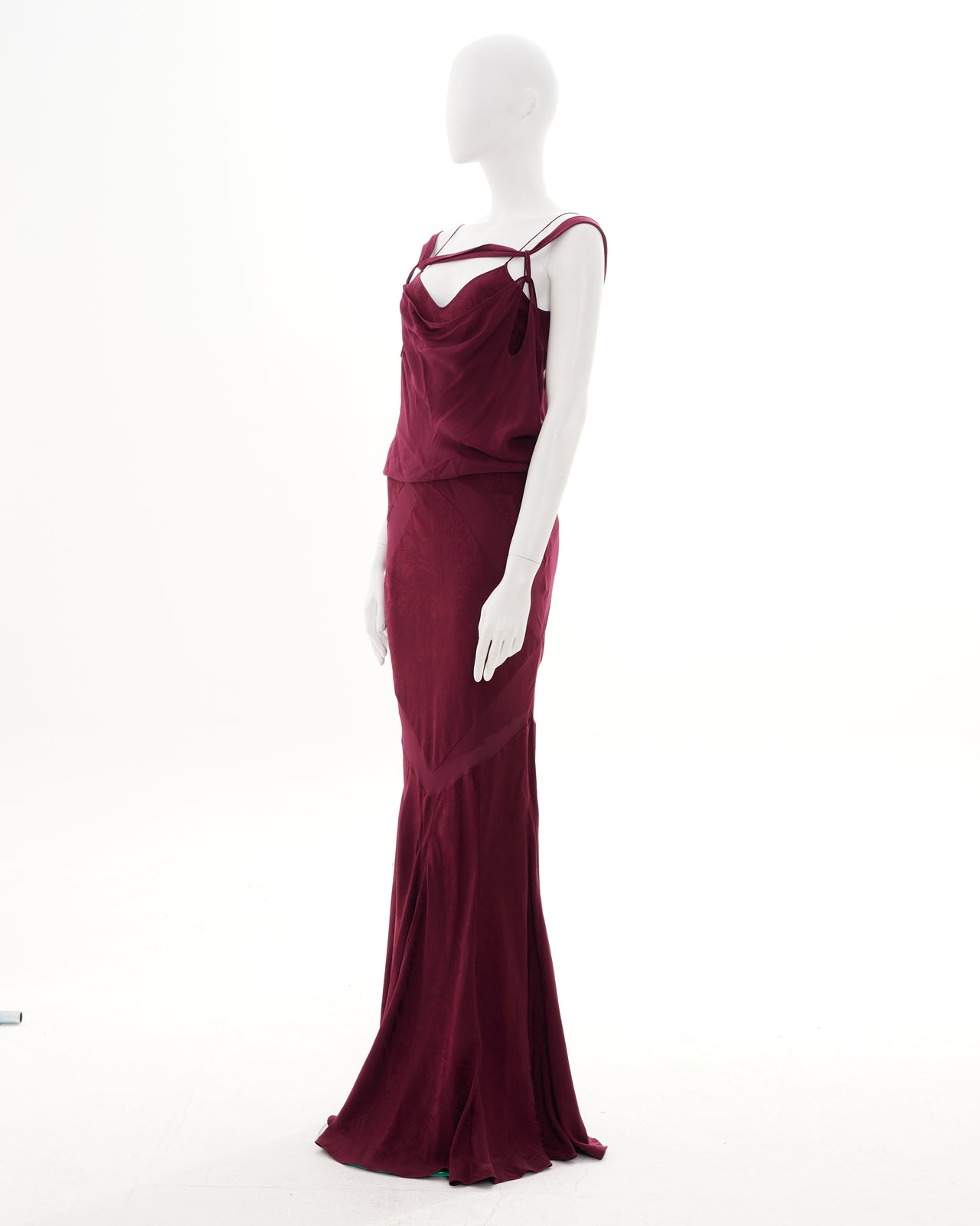 John Galliano S/S 2009 Bordeaux bias-cut damask silk satin evening dress