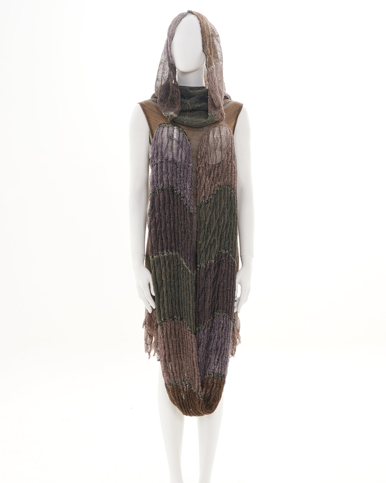 Vivienne Westwood S/S 2005 Multicolor distressed linen dress with tubular scarf