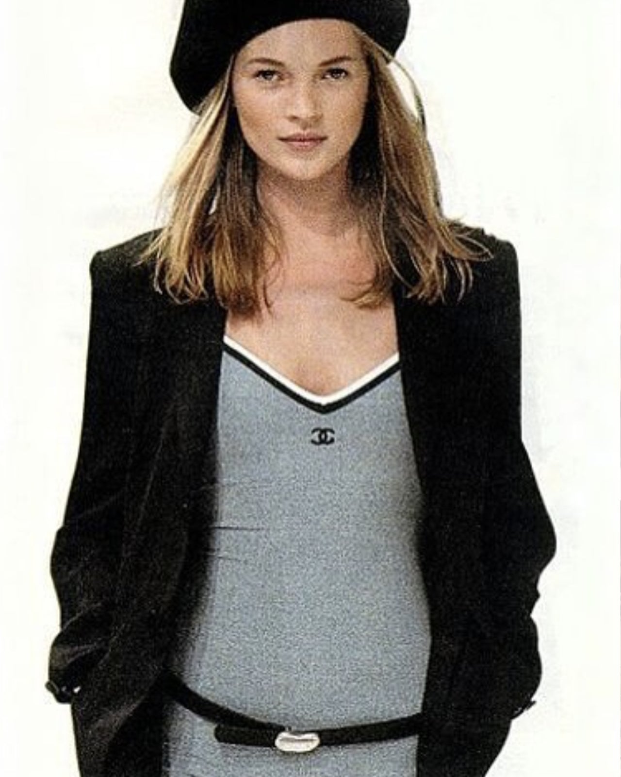 Chanel by Karl Lagerfeld S/S 1998 Grey Cotton Twin Set Jacket and T-Shirt