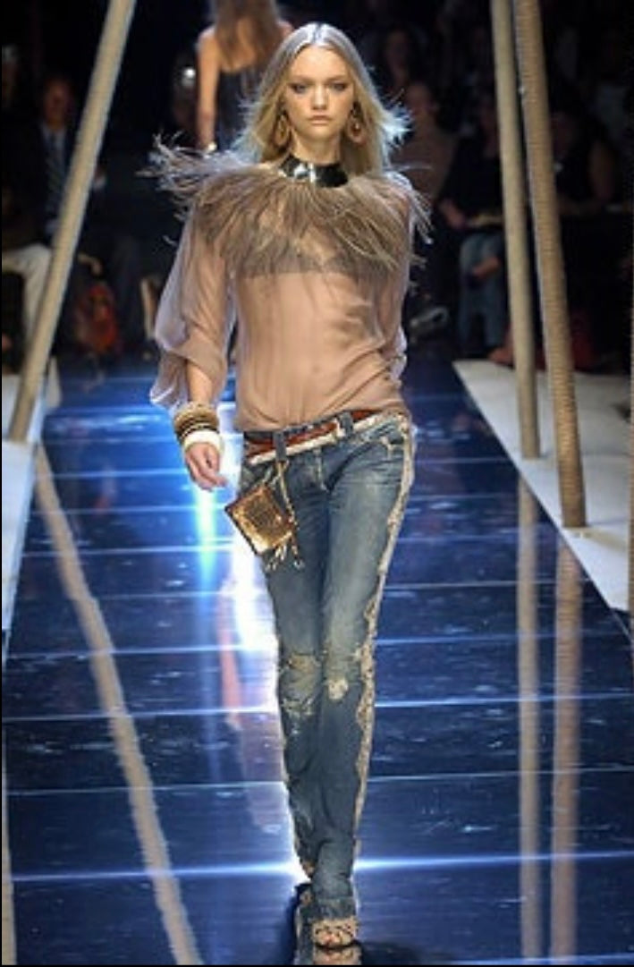 Dolce & Gabbana S/S 2005 Blue ‘Dirty’ washed python leather and lace denim