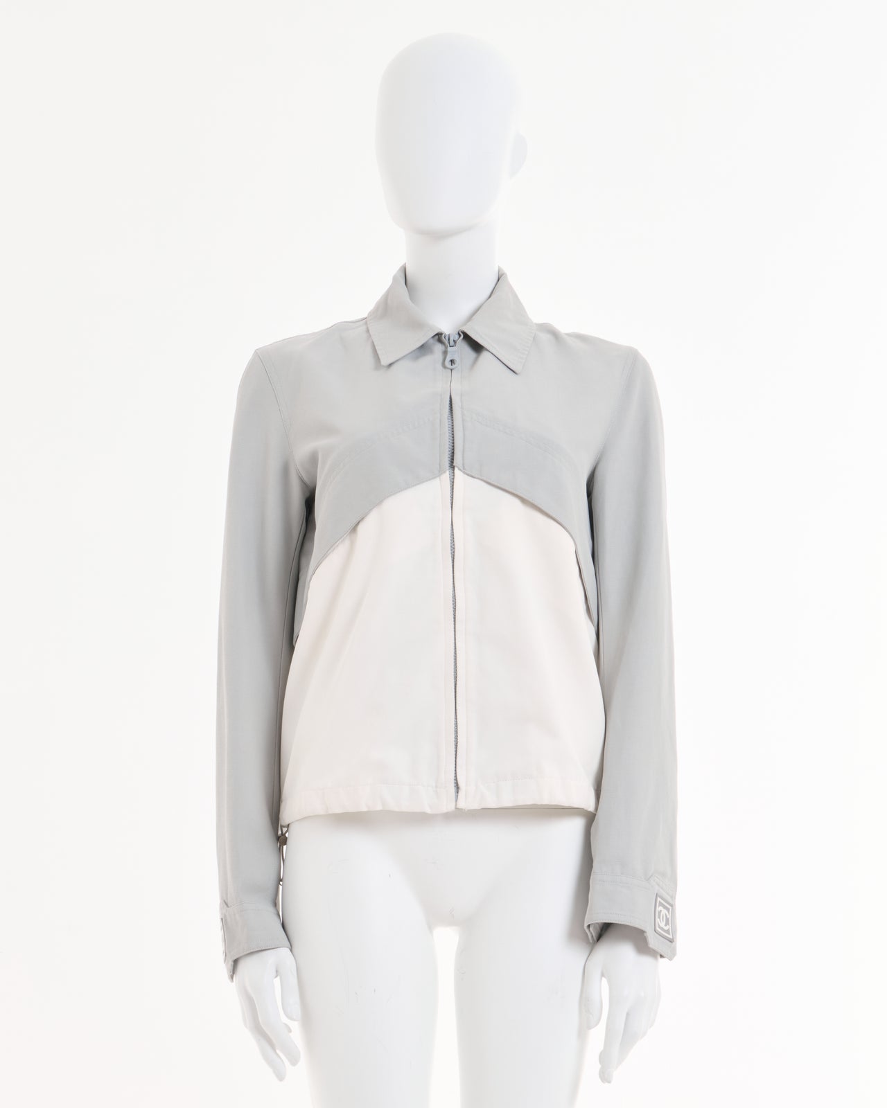 Chanel by Karl Lagerfeld F/W 2001 Dove gray and white zip-up sport jacket 