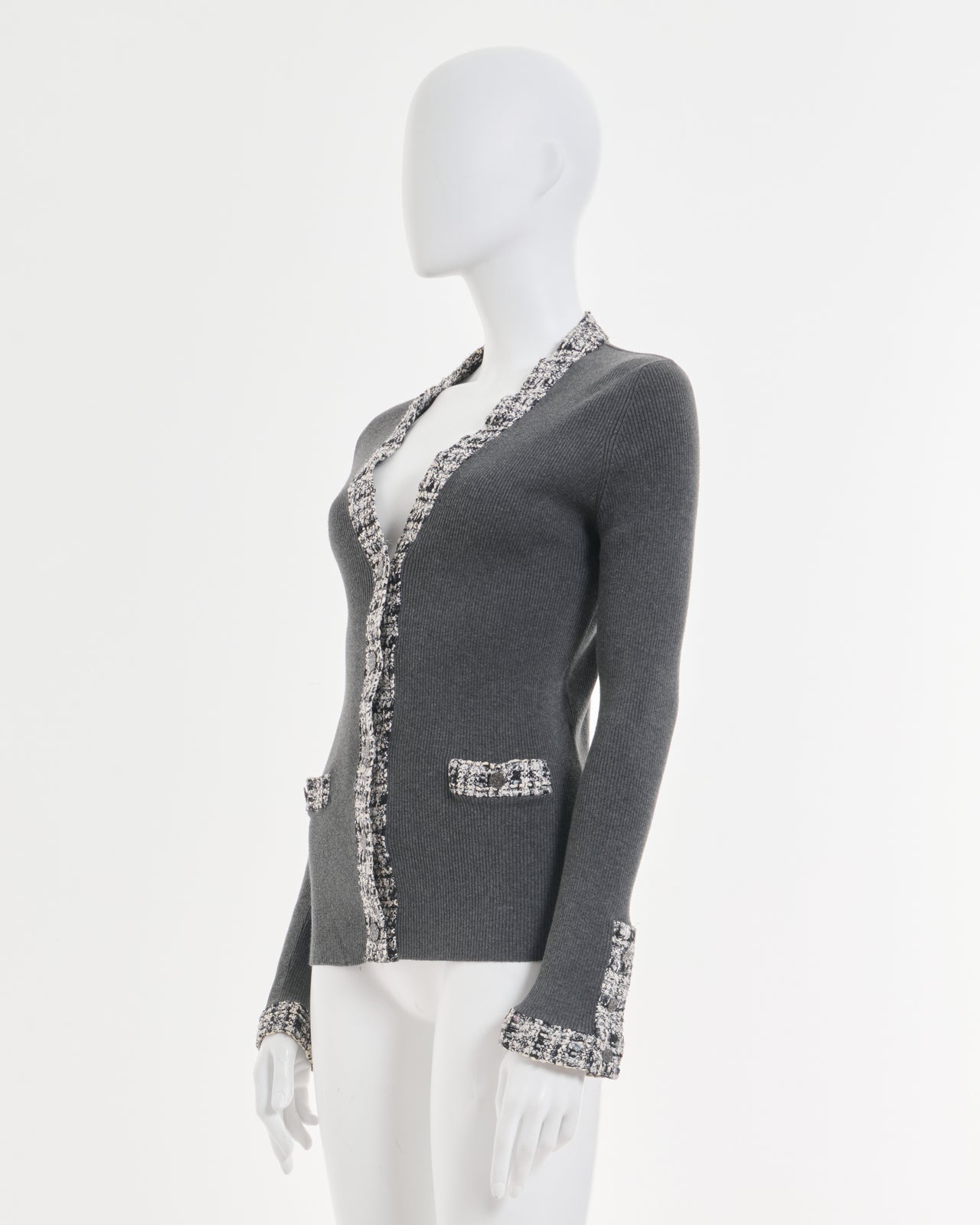 Chanel by Karl Lagerfeld S/S 2004 Grey knit tweed edge cardigan 