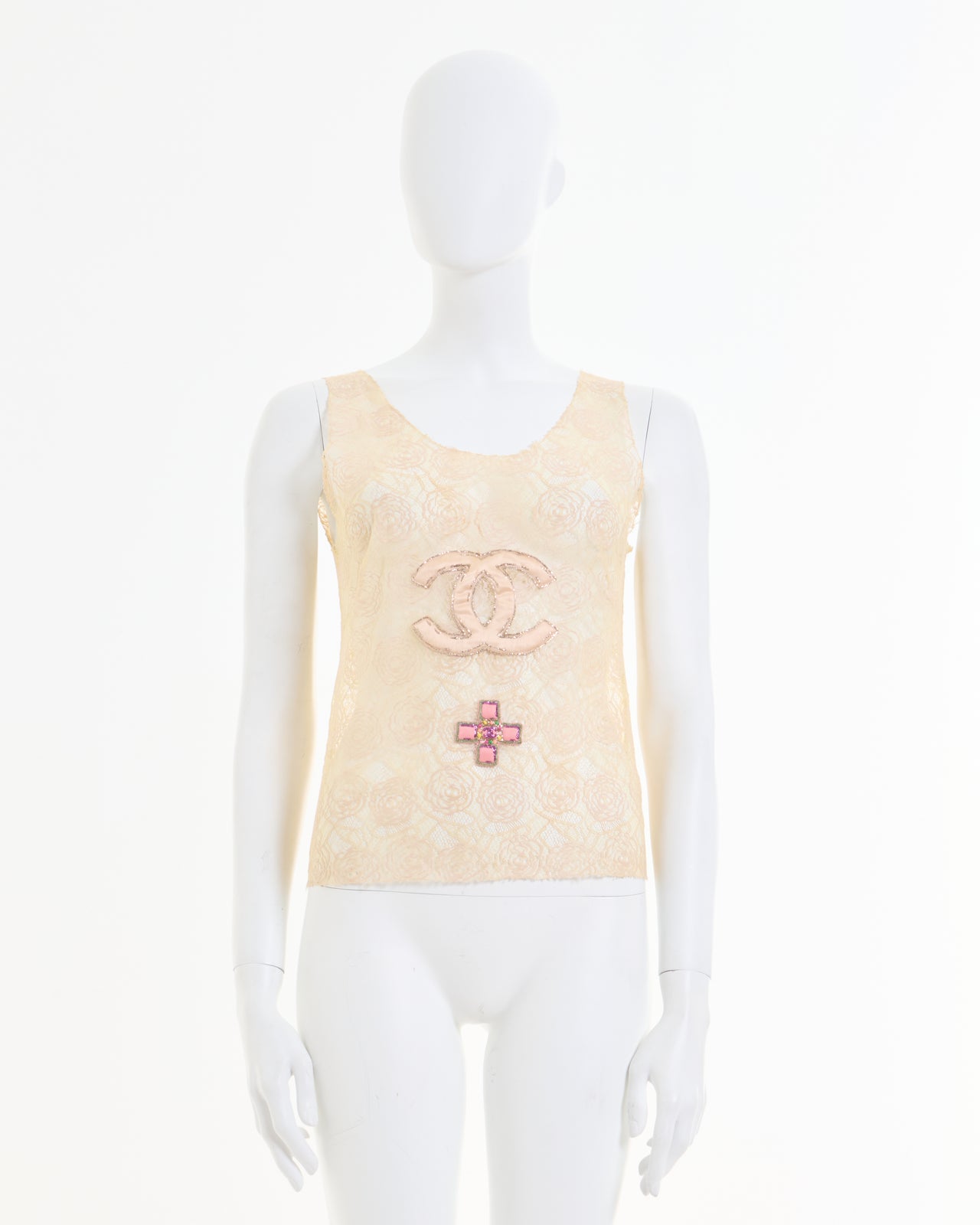 Chanel by Karl Lagerfeld S/S 2002 Off-White silk plated crop top