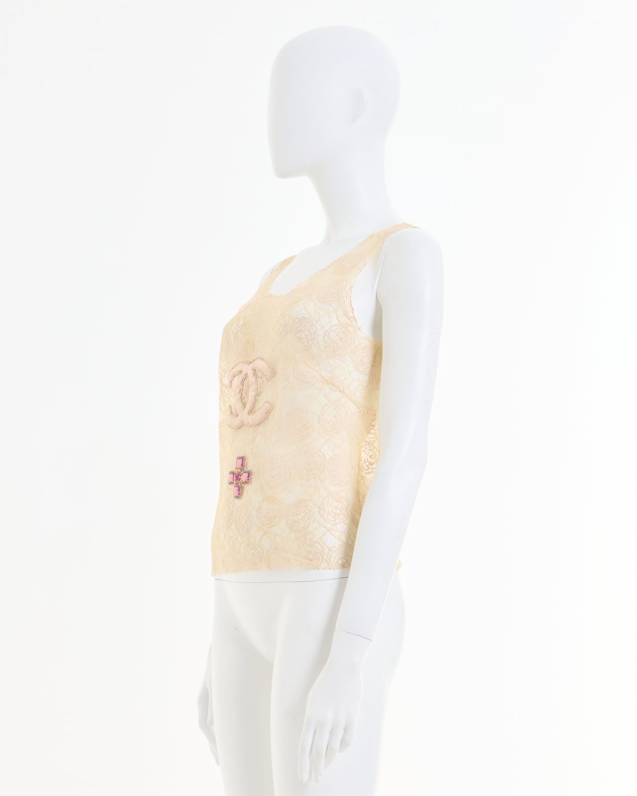 Chanel by Karl Lagerfeld S/S 2002 Off-White silk plated crop top