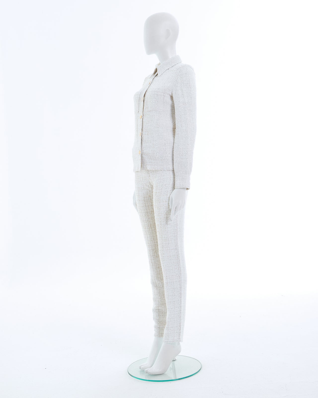 Chanel by Karl Lagerfeld S/S 2001 Off-White bouclé shirt jacket and pants set 