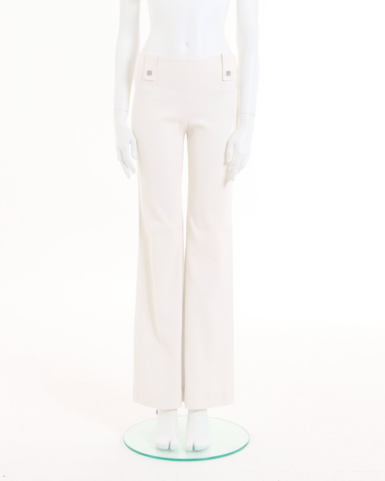 Chanel by Karl Lagerfeld S/S 2001 White ribbed high waisted flare pants