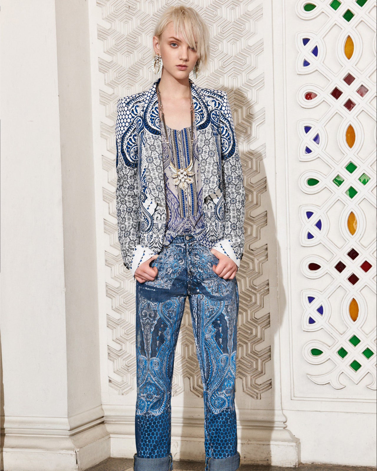 Roberto Cavalli Resort 2014 silk printed blazer