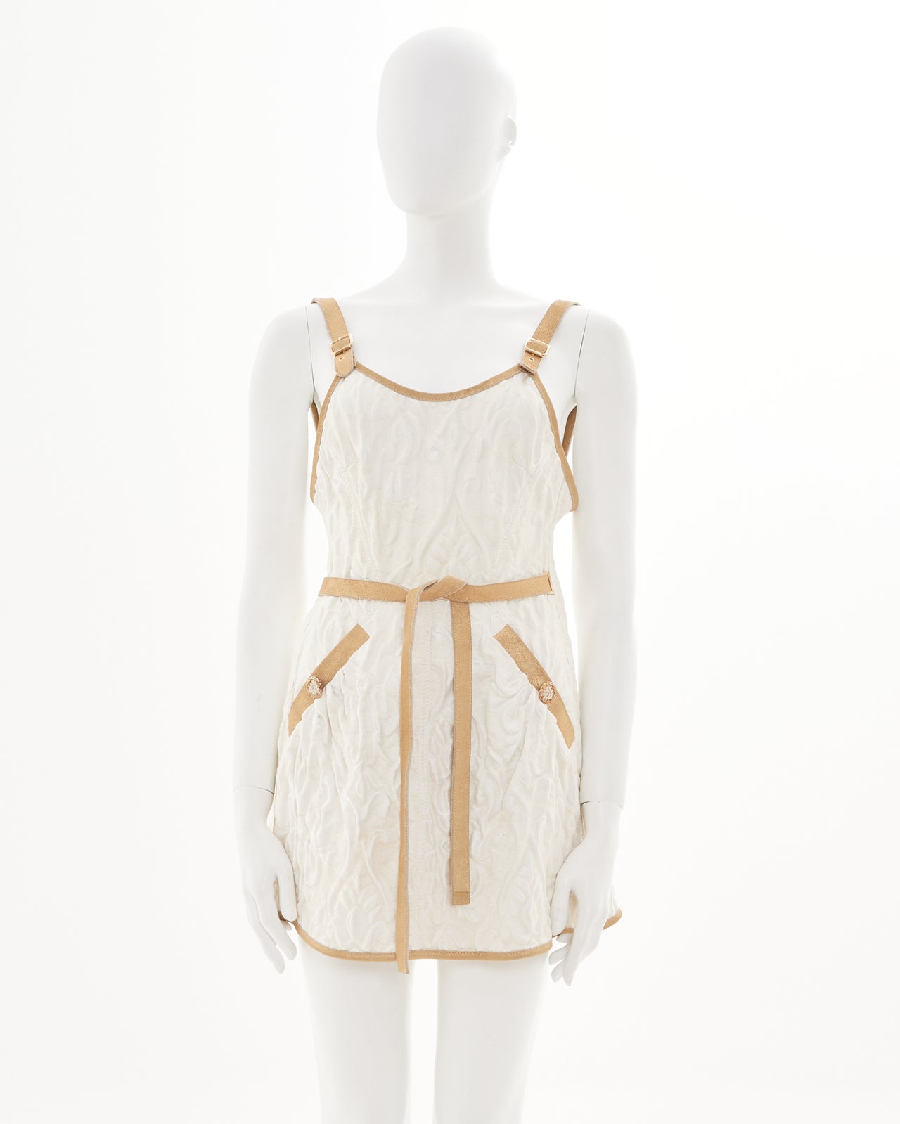 Chanel by Karl Lagerfeld S/S 2005 Off white open back gold leather trim top