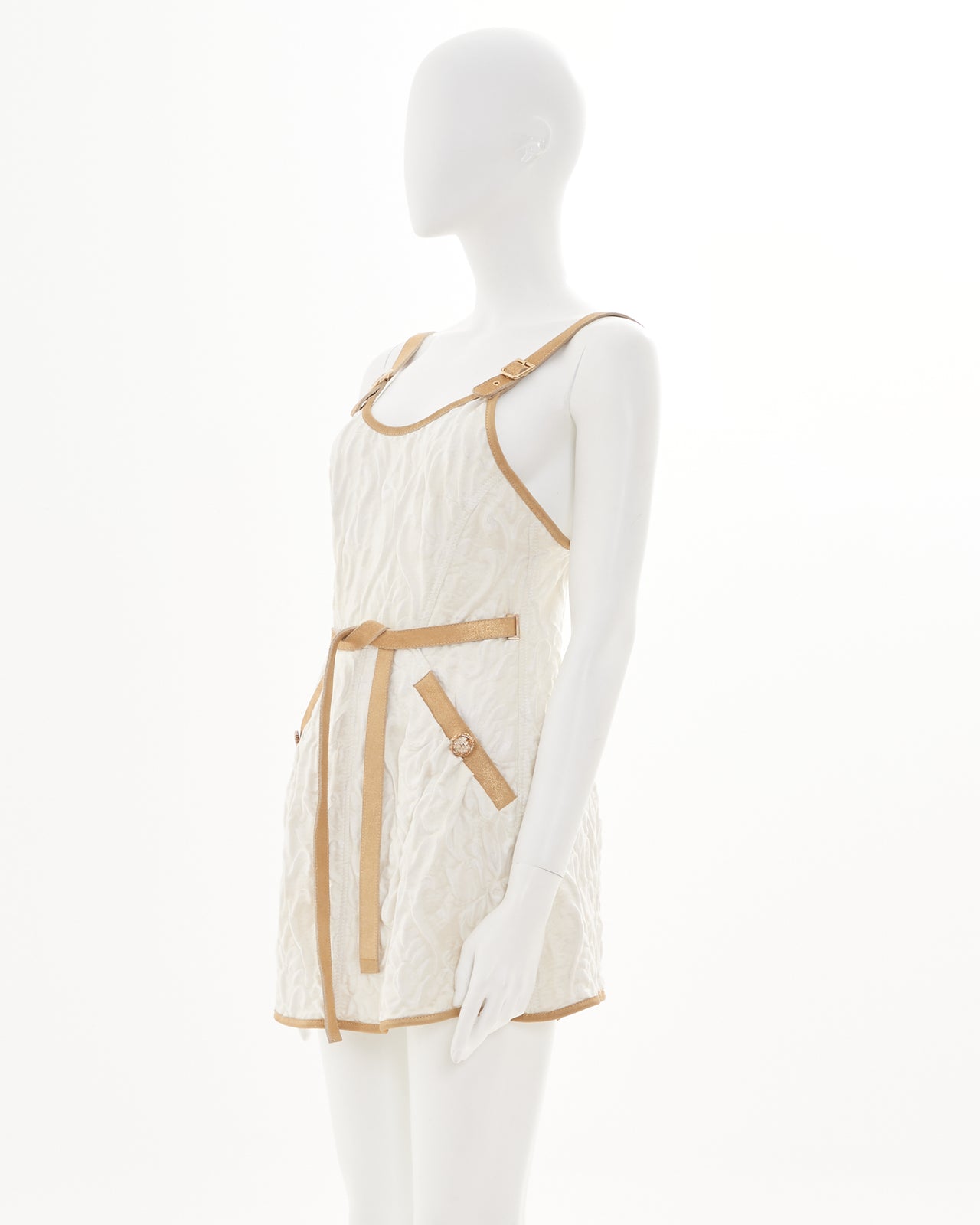 Chanel by Karl Lagerfeld S/S 2005 Off white open back gold leather trim top