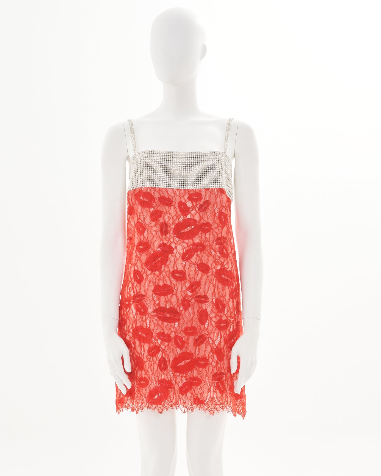 Nina Ricci Red and Swarovski embellished kisses mini dress