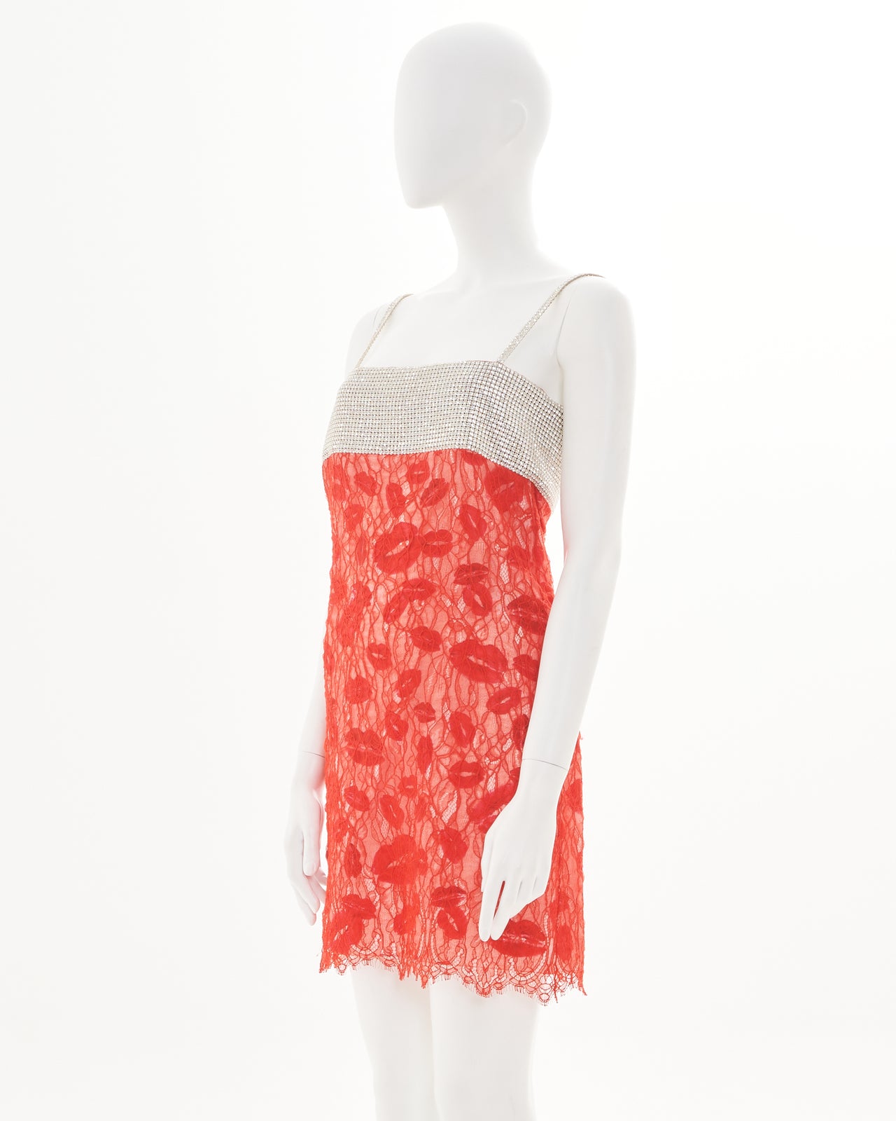 Nina Ricci Red and Swarovski embellished kisses mini dress