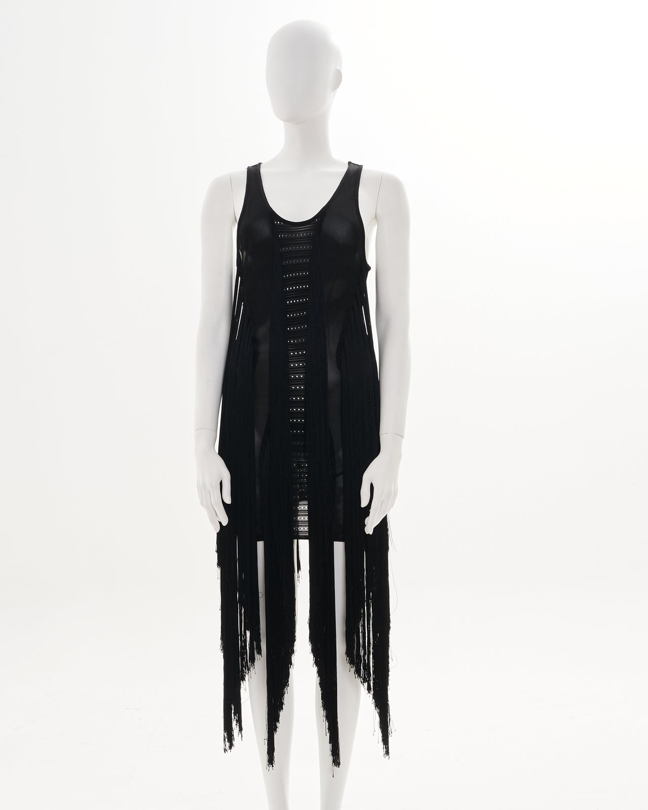 Roberto Cavalli F/W 2015 Black cut out fringe dress