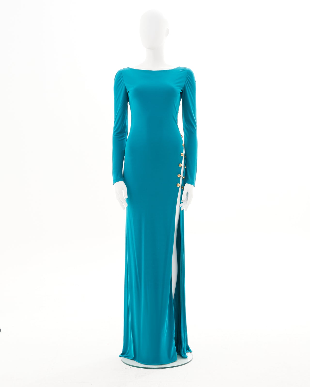 Emilio Pucci Teal evening dress with gold embellishment