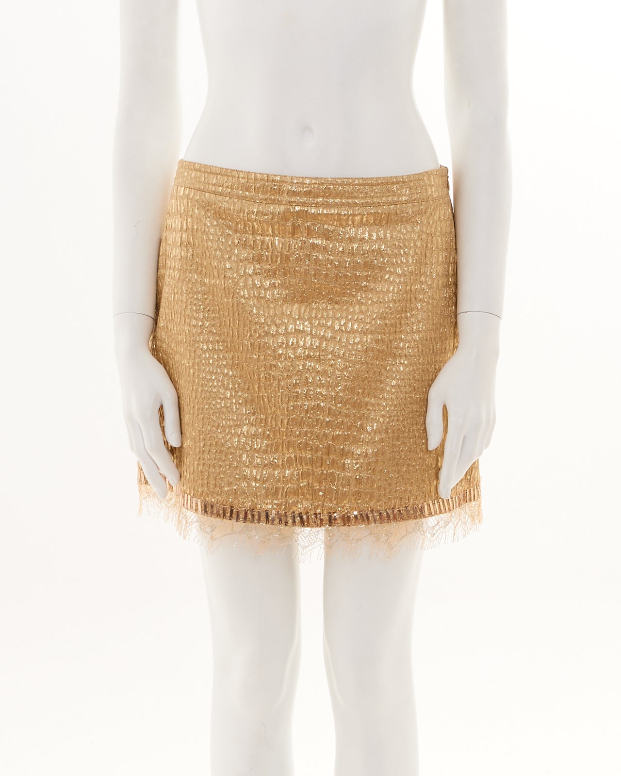 Blumarine Gold Croco Mini Skirt with Lace Details