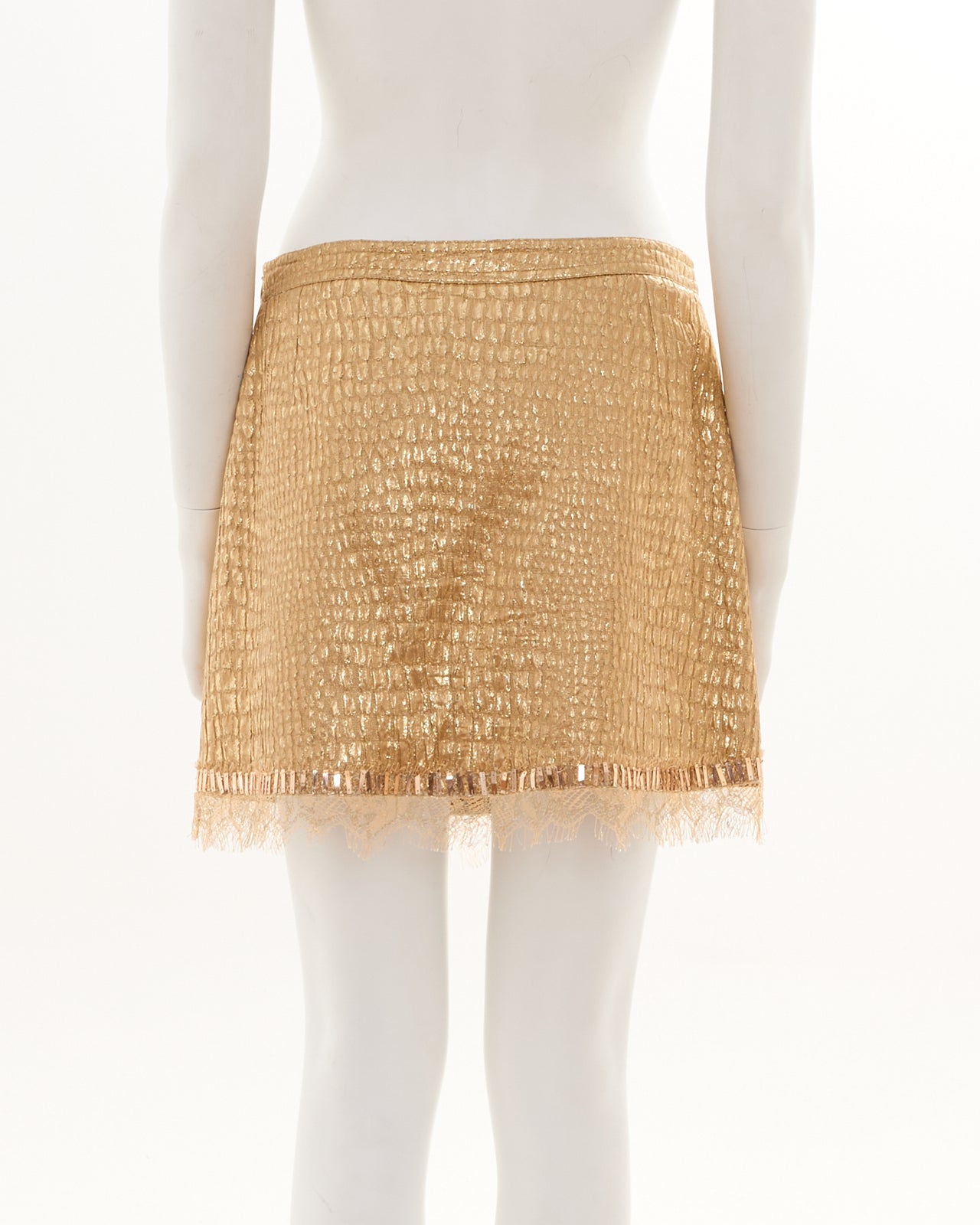 Blumarine Gold Croco Mini Skirt with Lace Details