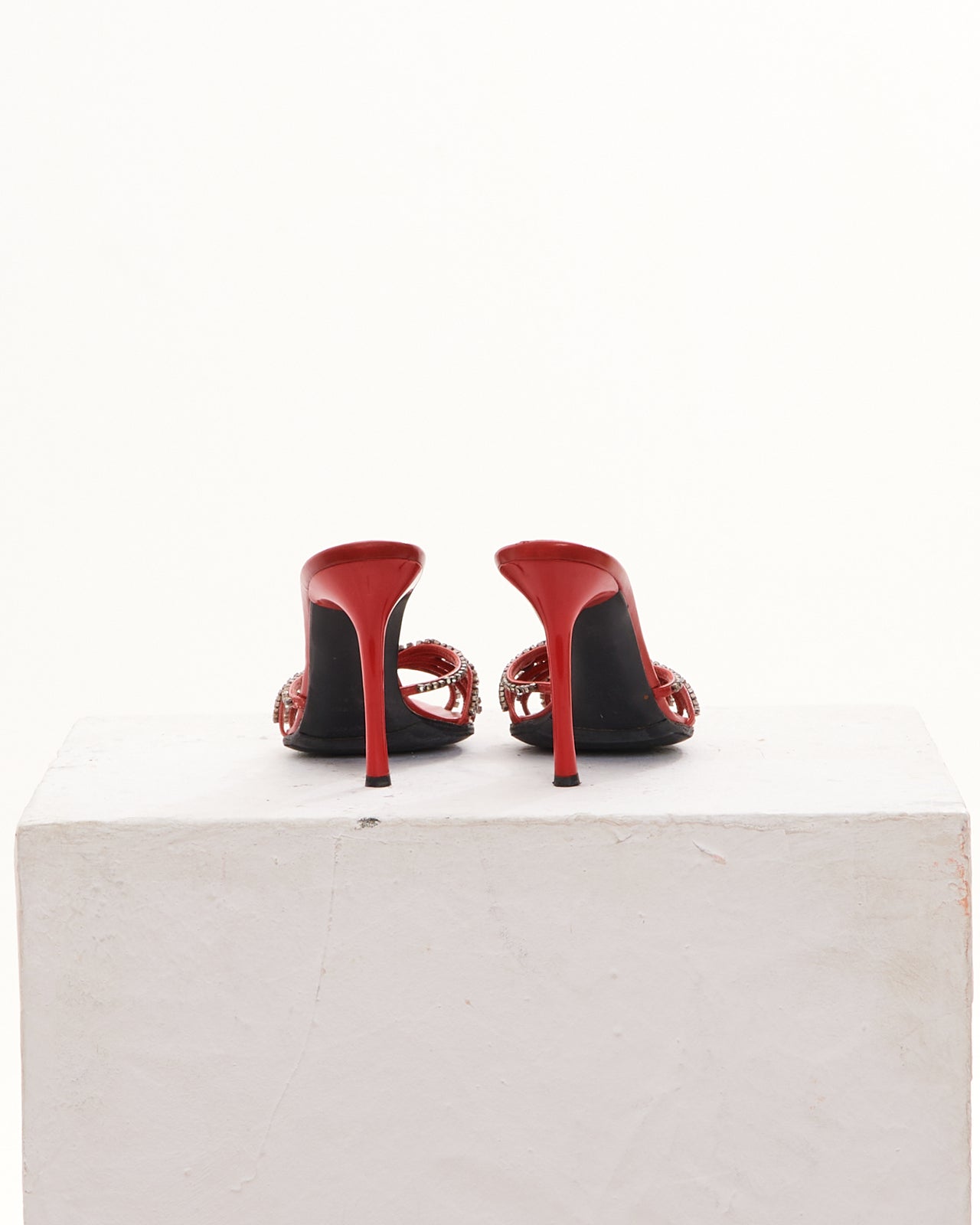 Sergio Rossi Early 2000s Red Christal embellished mule