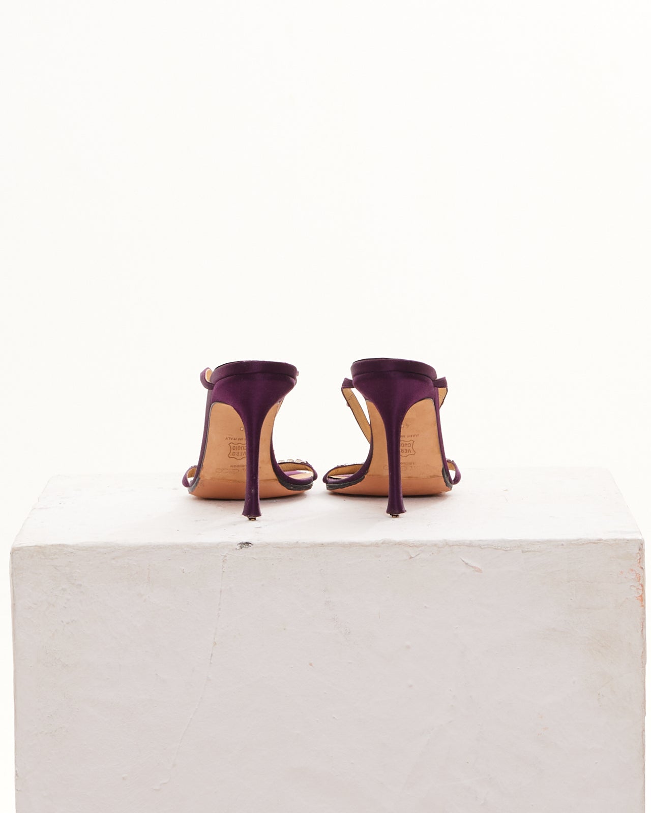 Jimmy Choo  Early 2000s Purple Chrystal satin heels