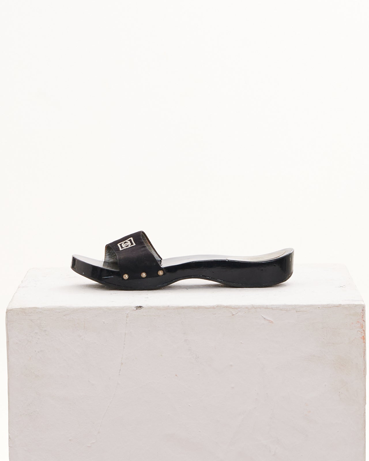 Chanel by Karl Lagerfeld Cruise 2004 Black Interlocking CC Logo Slides