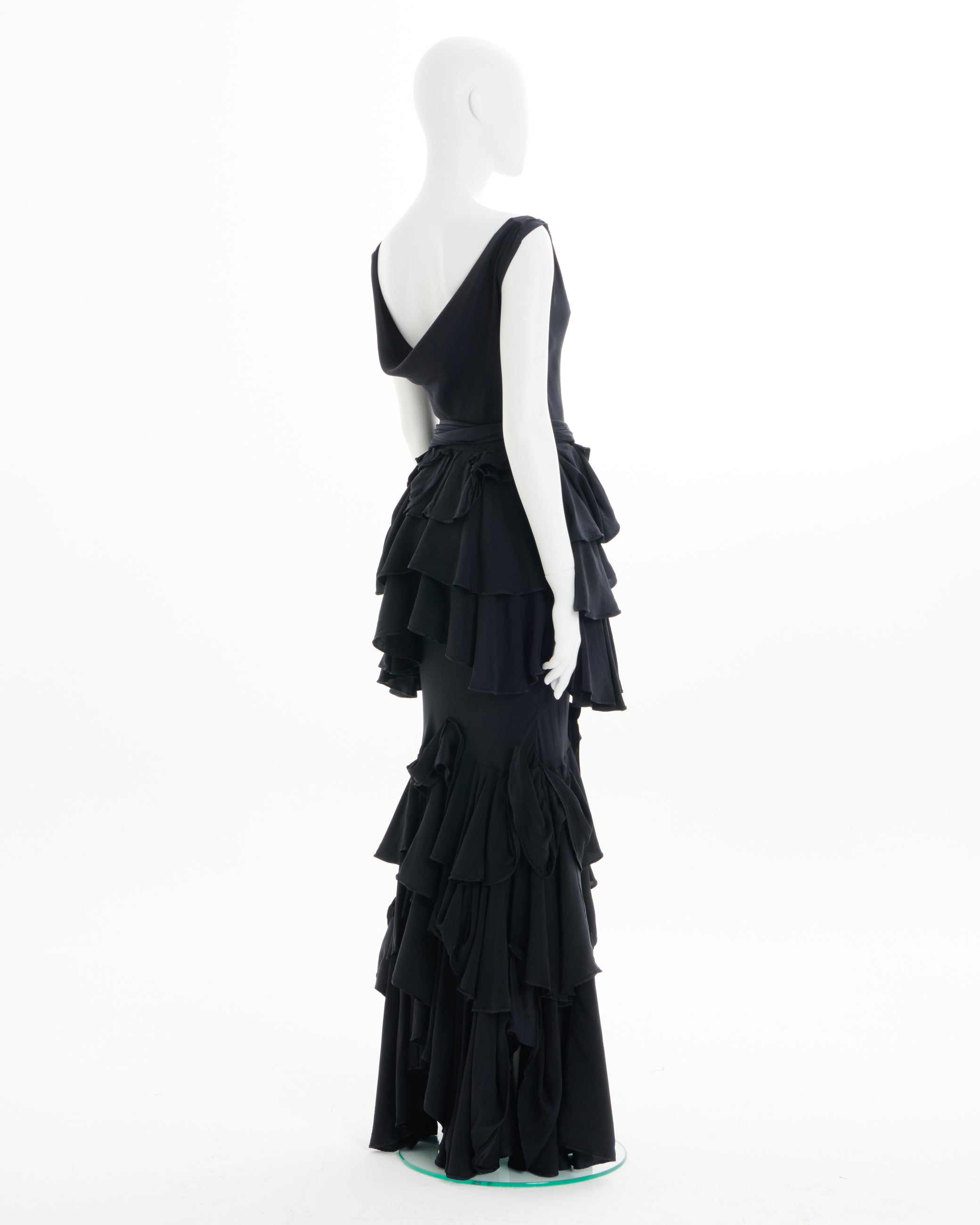 Christian Dior by John Galliano F/W 2006 Black silk bias-cut ruffle evening dress