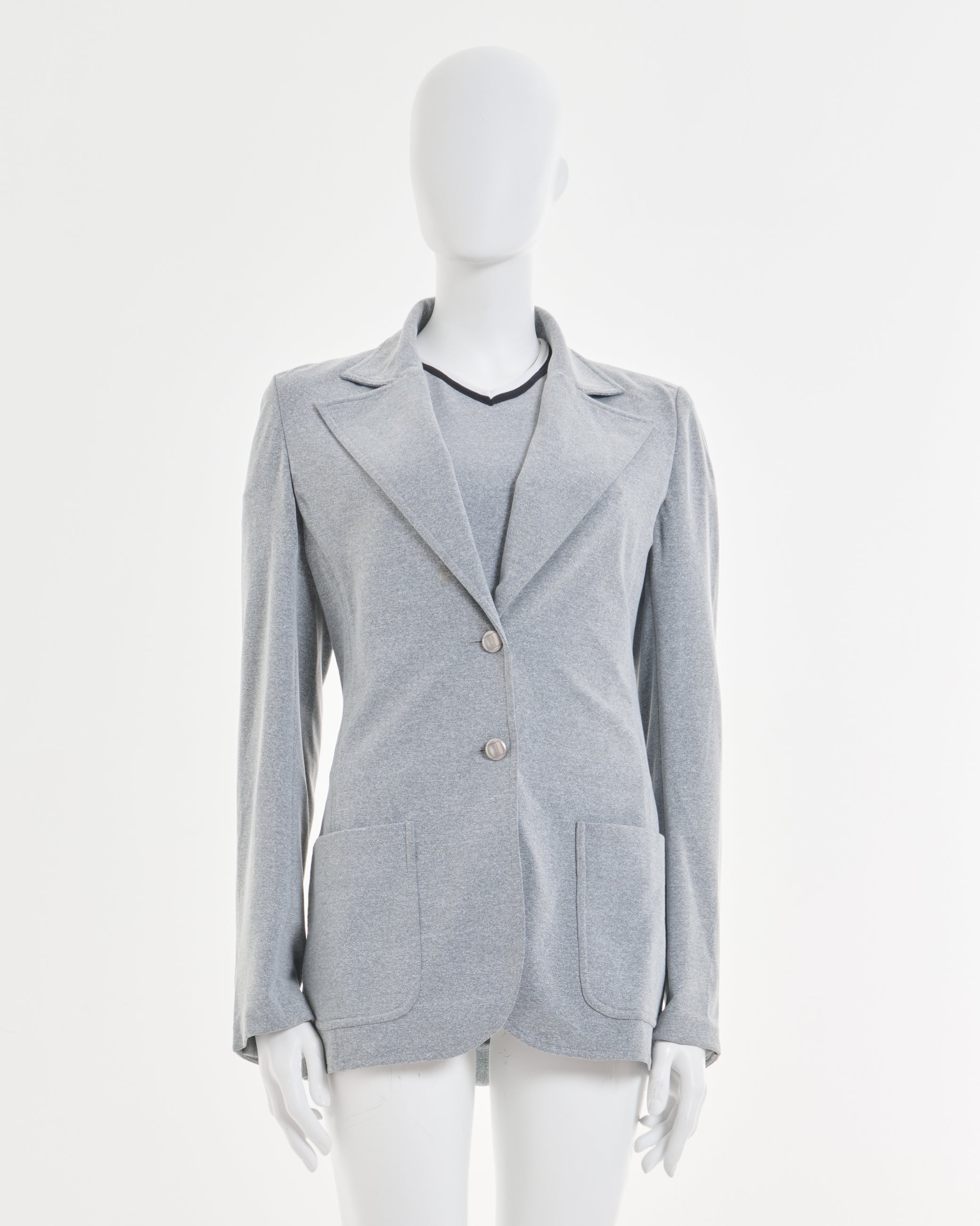 Chanel by Karl Lagerfeld S/S 1998 Grey Cotton Twin Set Jacket and T-Shirt