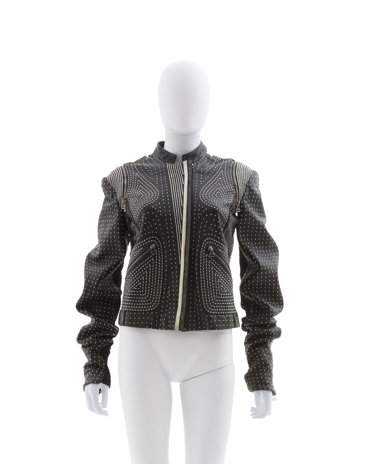 Gianfranco Ferrè S/S 2004 Black back netted motorcycle leather jacket