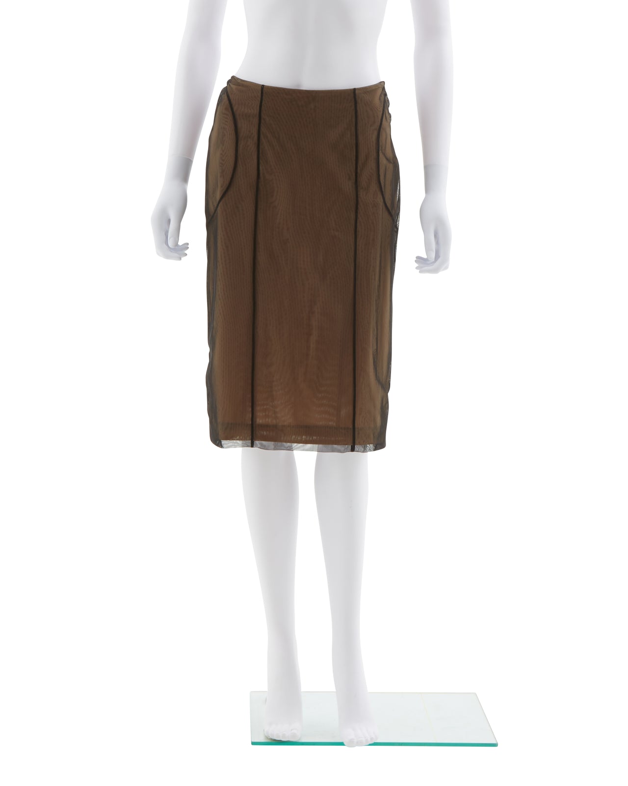 Gucci S/S 2001 Beige mesh tulle overlay bodycon skirt