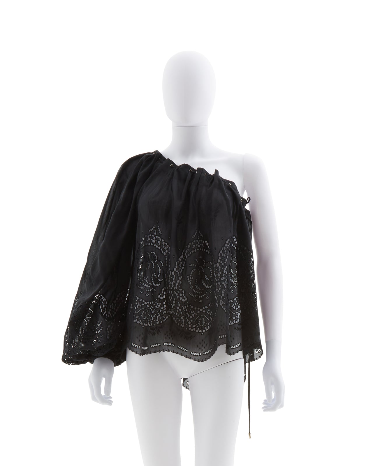 Gucci Resort 2009 Black cotton sangallo lace one shoulder top