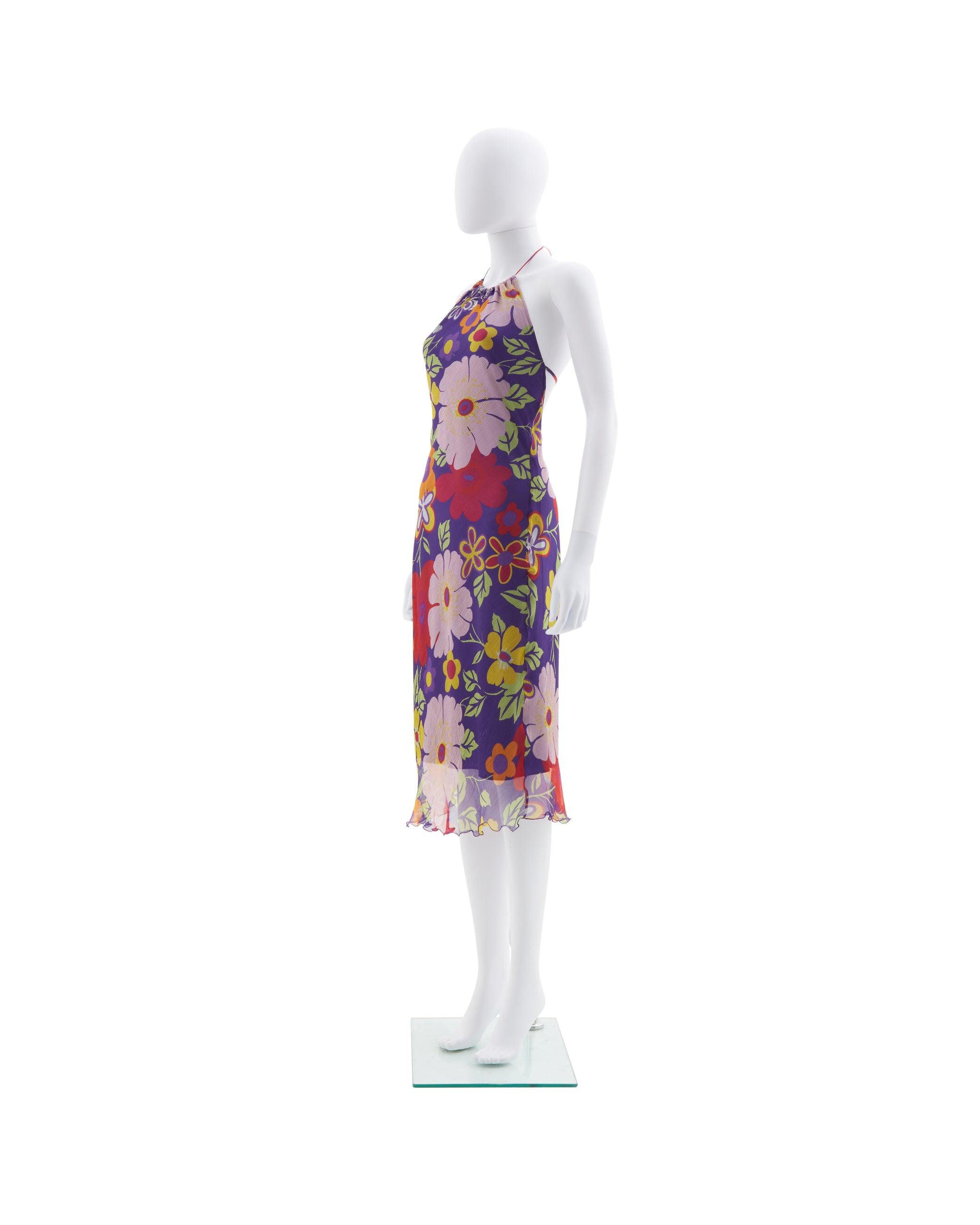 Versace V2 Early 2000s Floral print open back silk dress