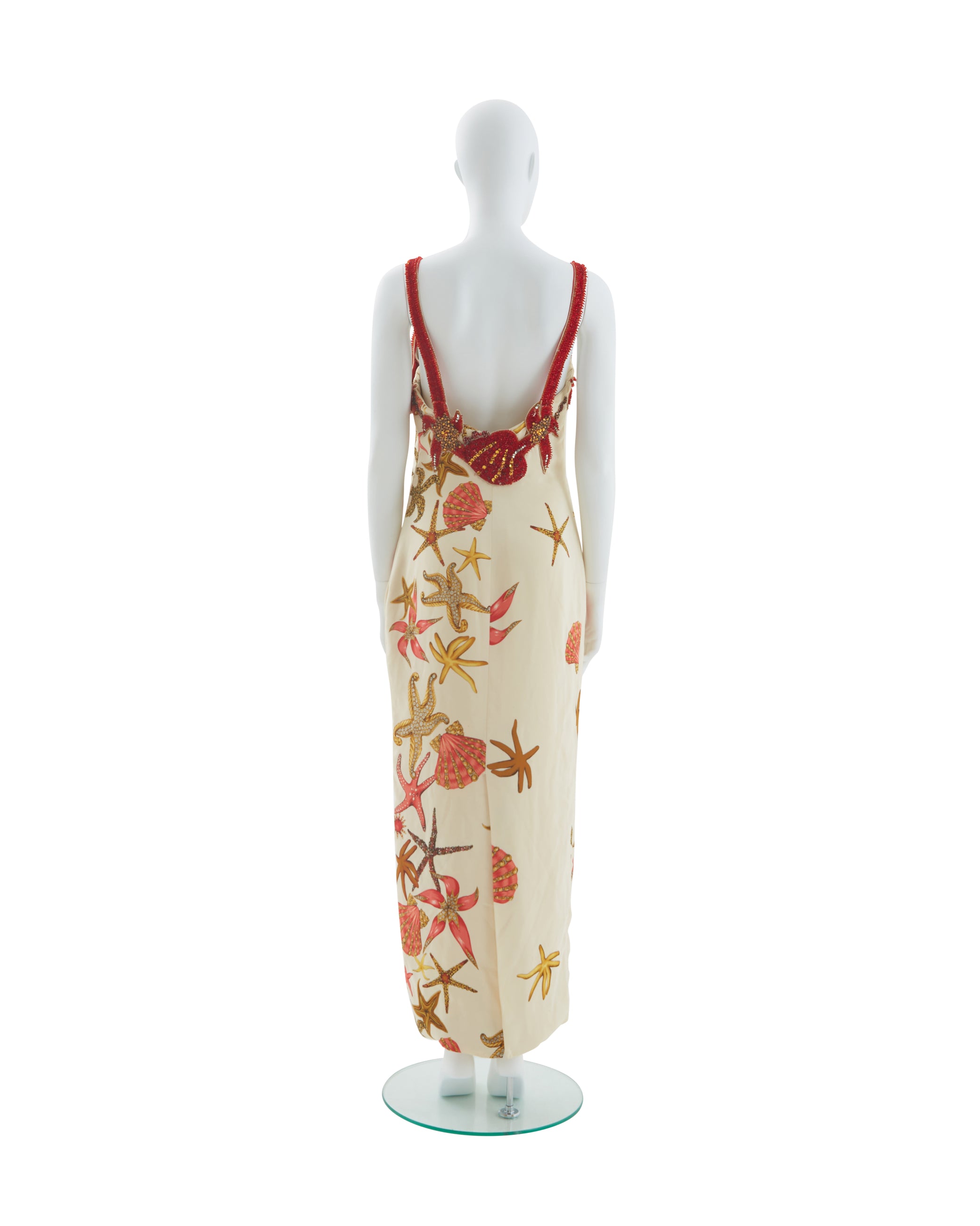 versace dress vintage Gianni Versace S/S 1992 Printed silk and beaded 'Sea Shell' evening dr