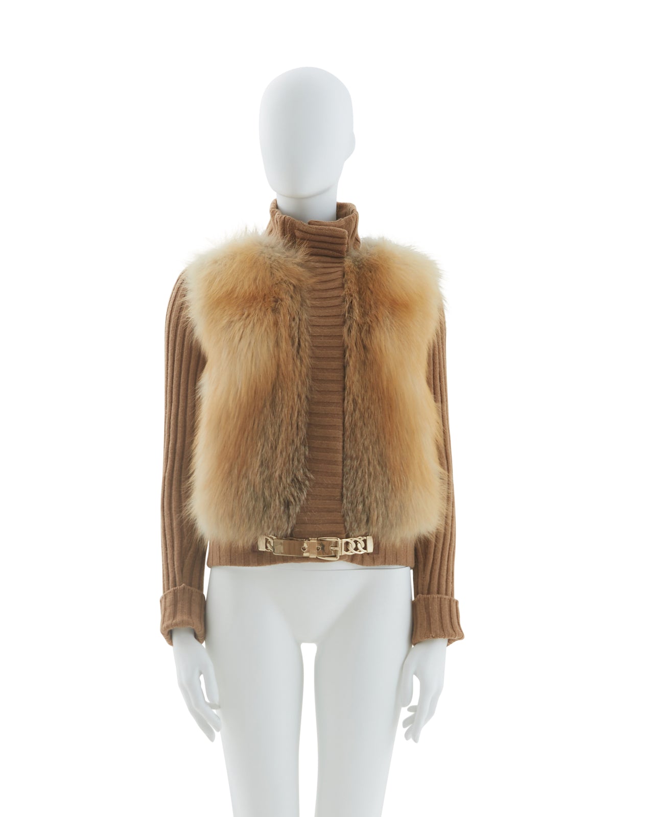 Gucci Early 2000s camel hair fox fur knit cardigan jacket