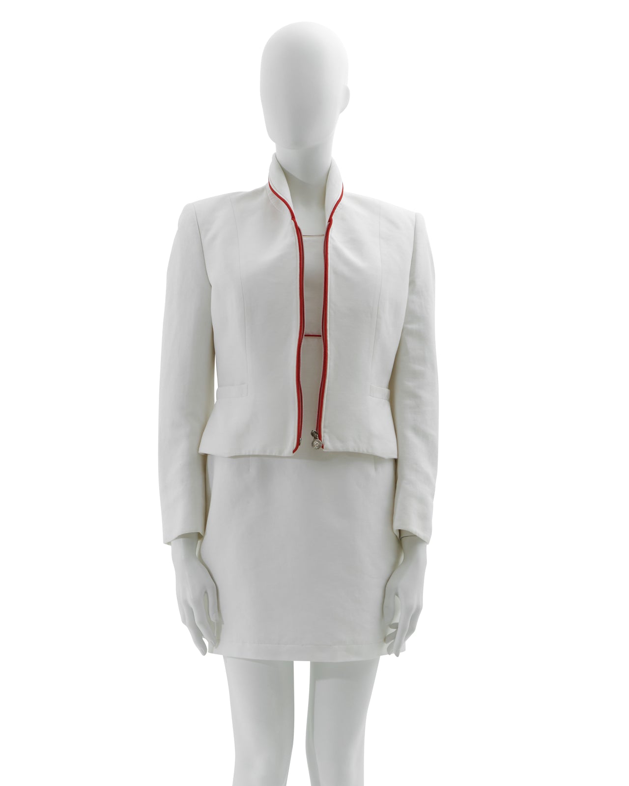 Versus by Gianni Versace Early 1990s White cotton dress and crop jacket set