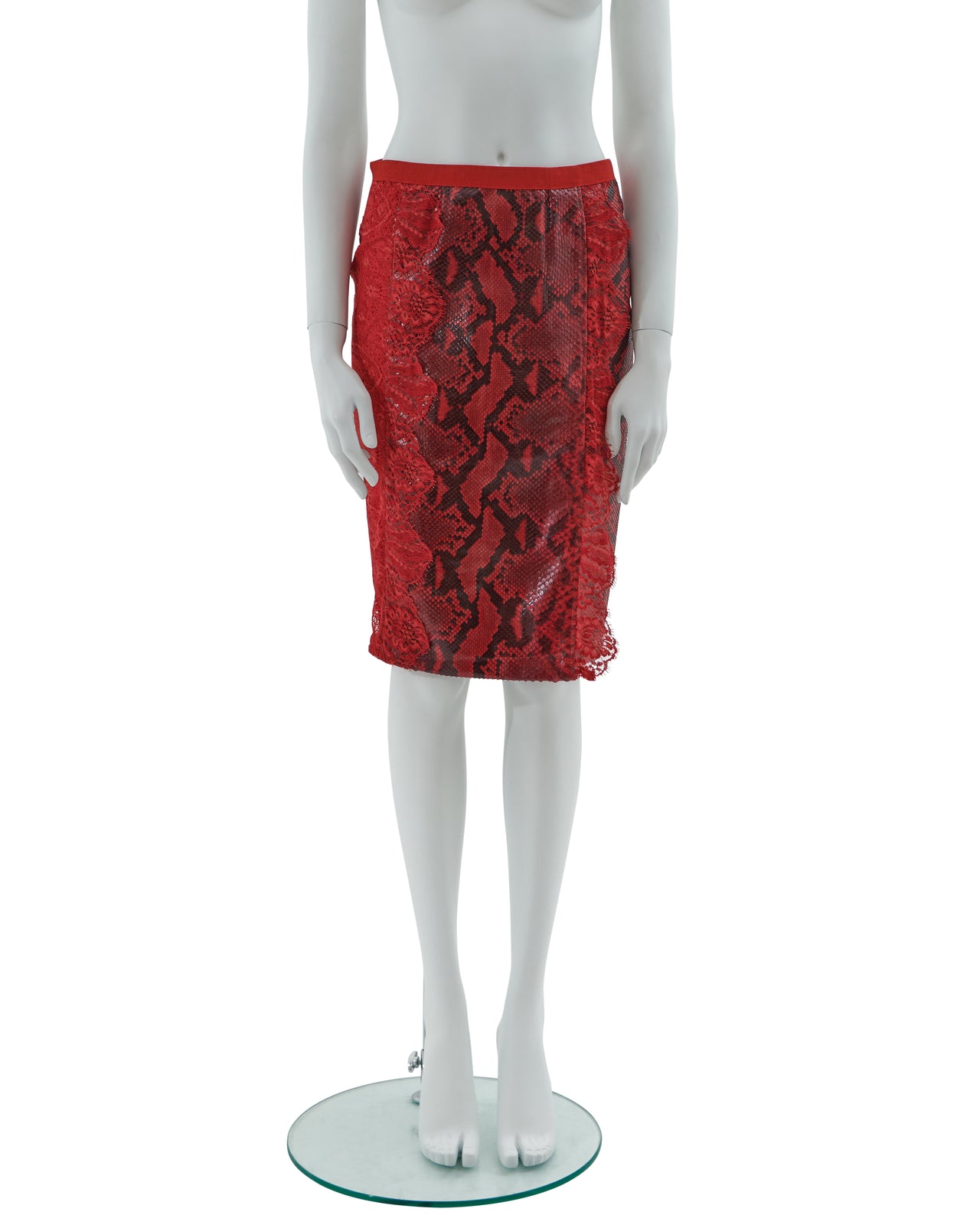 Dolce & Gabbana S/S 2005 Red phyton and lace skirt
