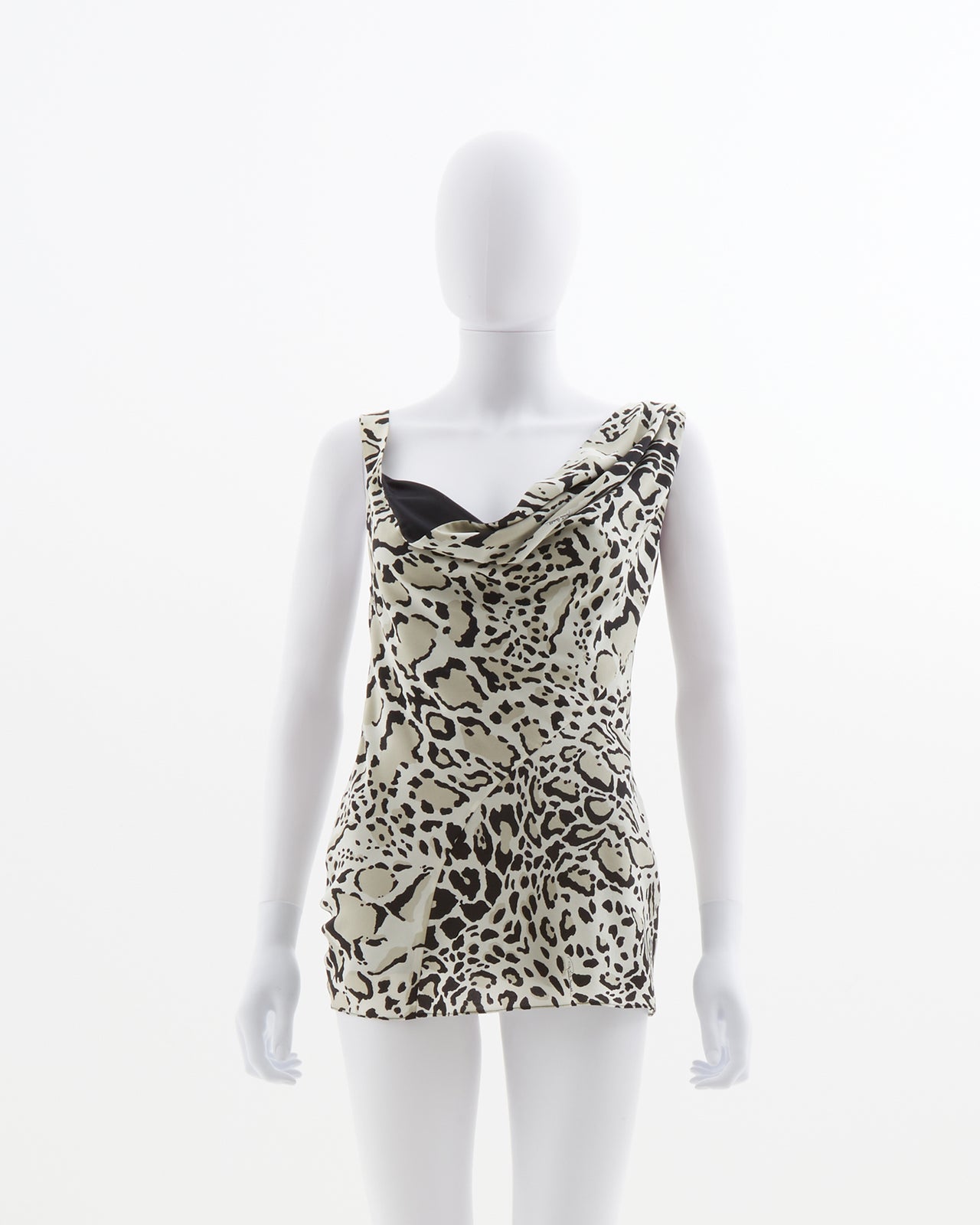 Roberto Cavalli Animalier Asymmetric Silk Open Back Tank Top