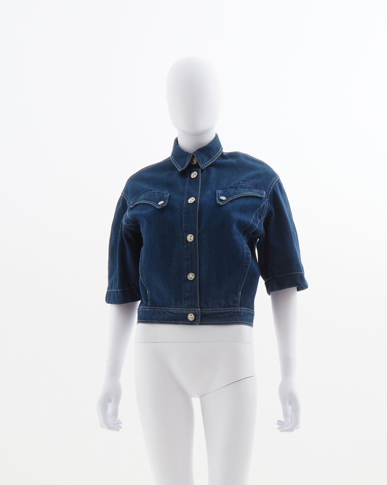 Thierry Mugler Crop Embroidered Denim Jacket