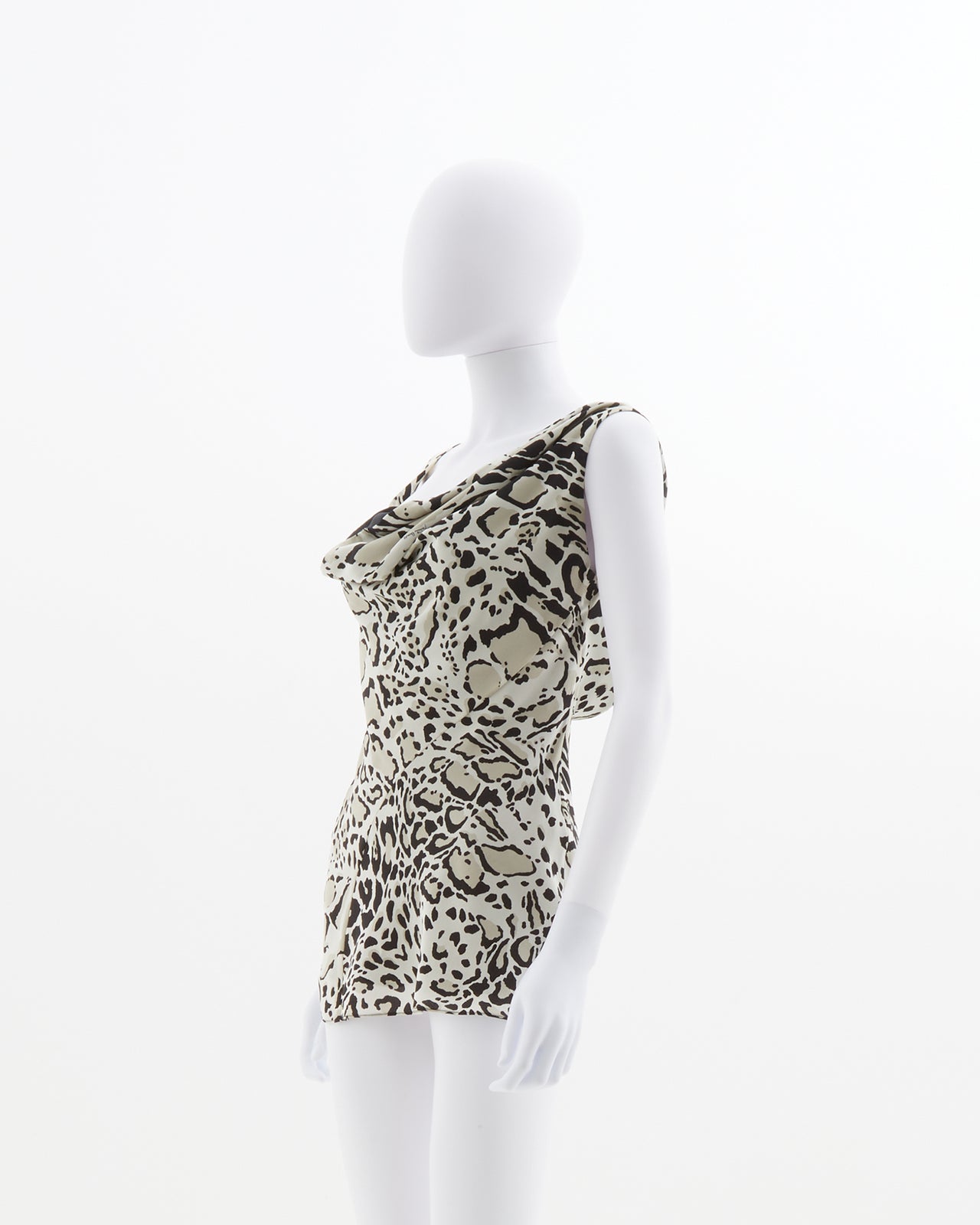 Roberto Cavalli Animalier Asymmetric Silk Open Back Tank Top